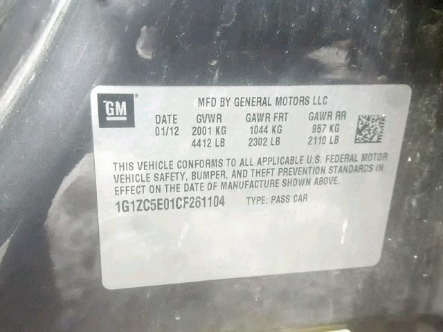 1G1ZC5E01CF261104 - 2012 CHEVROLET MALIBU 1LT 黑色 照片 10