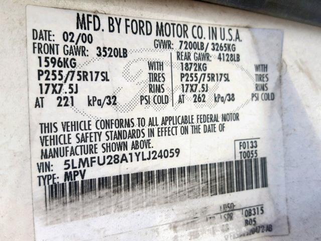 5LMFU28A1YLJ24059 - 2000 LINCOLN NAVIGATOR WHITE photo 10