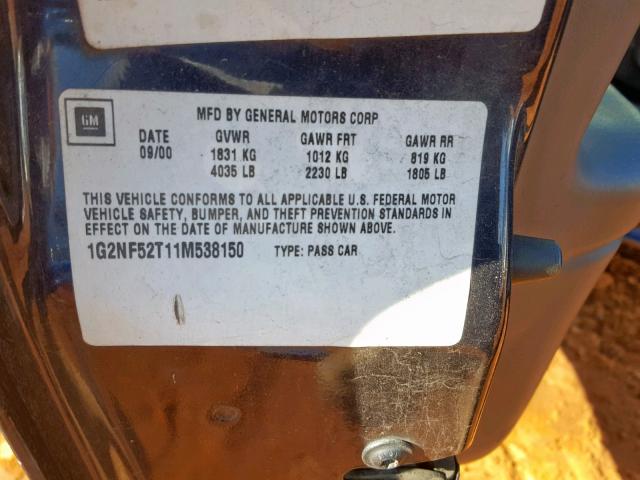 1G2NF52T11M538150 - 2001 PONTIAC GRAND AM S BLUE photo 10