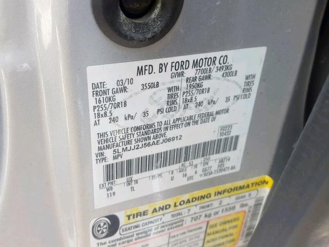 5LMJJ2J56AEJ06912 - 2010 LINCOLN NAVIGATOR 银色 照片 10