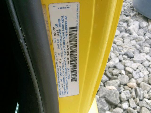 3VWCK21C83M420874 - 2003 VOLKSWAGEN NEW BEETLE ყვითელი ფოტო 10