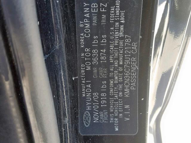 KMHCN36C79U121787 - 2009 HYUNDAI ACCENT SE BLACK photo 10