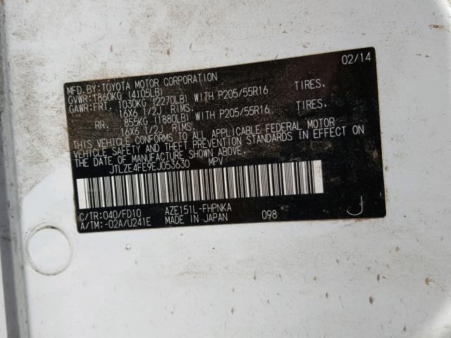 JTLZE4FE9EJ053630 - 2014 TOYOTA SCION XB 白色 照片 10