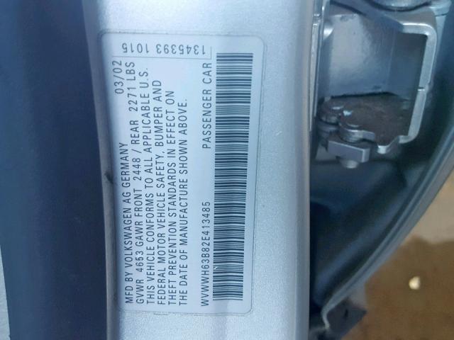 WVWWH63B82E413485 - 2002 VOLKSWAGEN PASSAT GLX SILVER photo 10