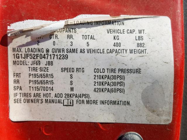 1G1JF52F047171239 - 2004 CHEVROLET CAVALIER L RED photo 10