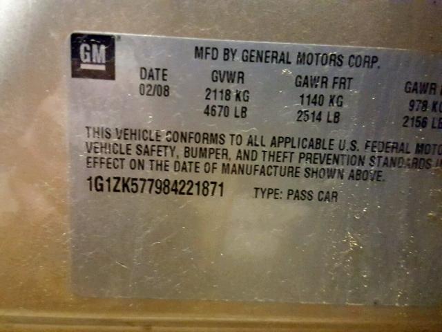 1G1ZK577984221871 - 2008 CHEVROLET MALIBU LTZ ოქროსფერი ფოტო 10