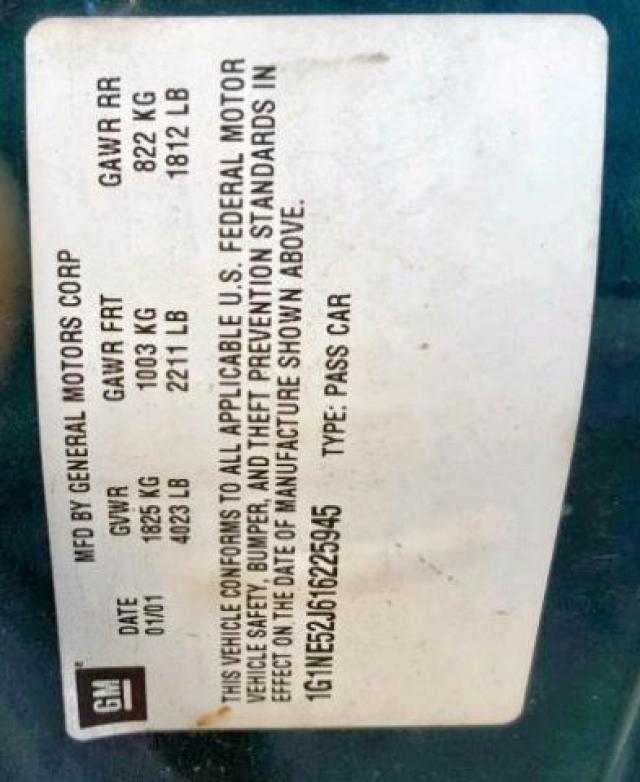 1G1NE52J616225945 - 2001 CHEVROLET MALIBU LS GREEN photo 10