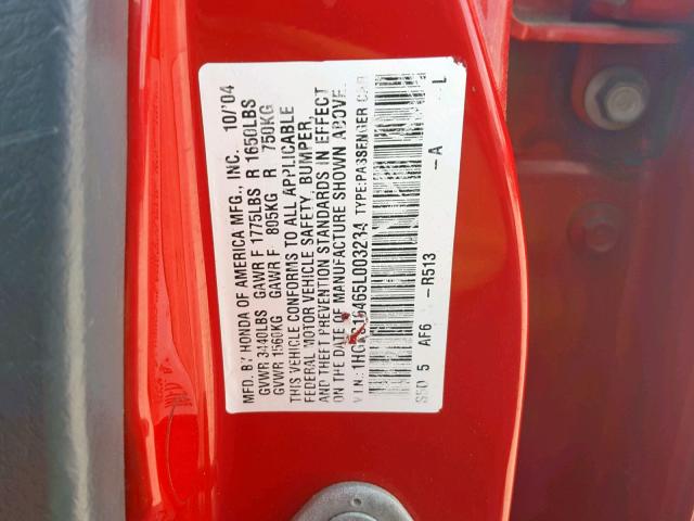 1HGES16465L003234 - 2005 HONDA CIVIC DX RED photo 10