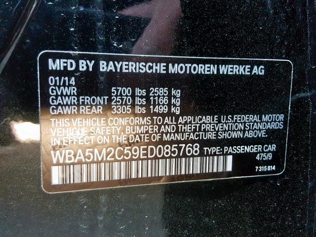 WBA5M2C59ED085768 - 2014 BMW 535 IGT BLACK photo 10