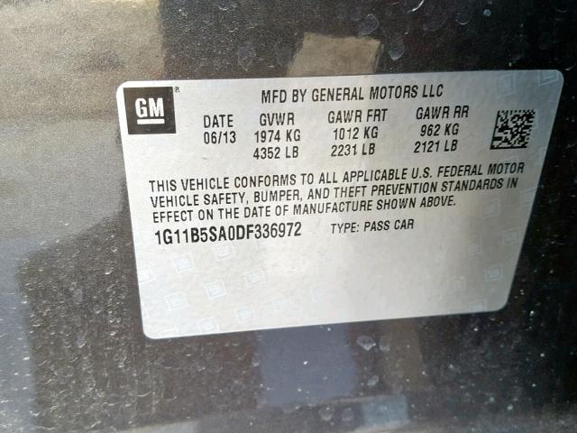 1G11B5SA0DF336972 - 2013 CHEVROLET MALIBU LS SILVER photo 10