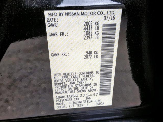 1N4BL3AP6GC275447 - 2016 NISSAN ALTIMA 3.5 BLACK photo 10