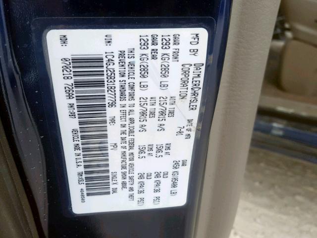 1C4GJ25B31B277796 - 2001 CHRYSLER VOYAGER BLUE photo 10