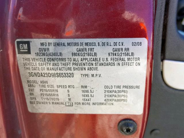 3GNDA23D98S653320 - 2008 CHEVROLET HHR LT RED photo 10