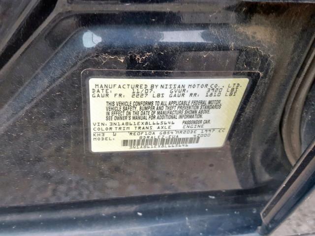 3N1AB61EX8L665646 - 2008 NISSAN SENTRA 2.0 BLACK photo 10