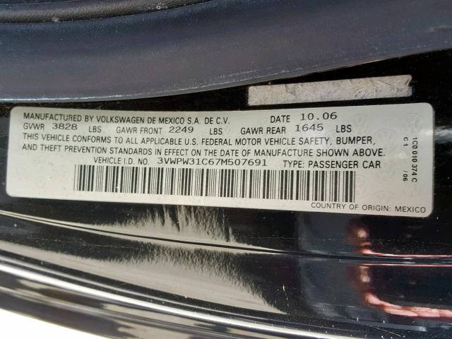 3VWPW31C67M507691 - 2007 VOLKSWAGEN NEW BEETLE შავი ფოტო 10