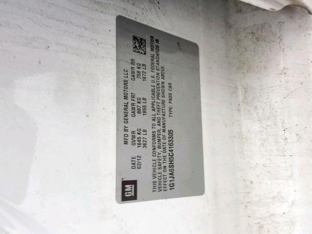 1G1JA6SH5C4163305 - 2012 CHEVROLET SONIC LS WHITE photo 10