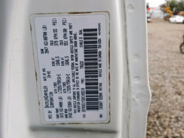 2B7KB31Y32K109210 - 2002 DODGE RAM VAN B3 WHITE photo 10