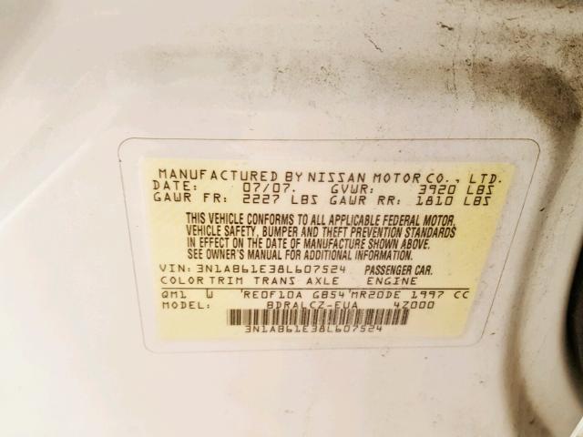 3N1AB61E38L607524 - 2008 NISSAN SENTRA 2.0 WHITE photo 10