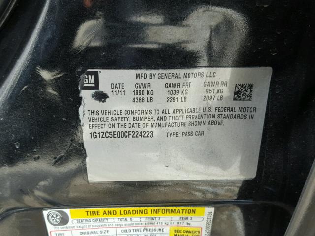 1G1ZC5E00CF224223 - 2012 CHEVROLET MALIBU 1LT 黑色 照片 10