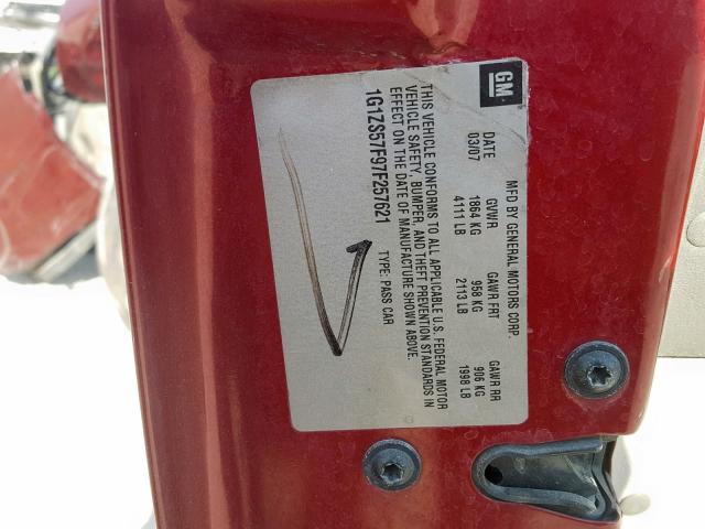 1G1ZS57F97F257621 - 2007 CHEVROLET MALIBU LS BURGUNDY photo 10