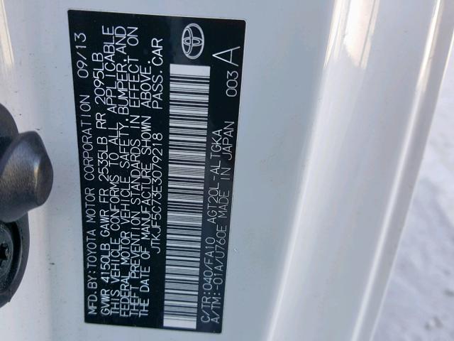 JTKJF5C73E3079218 - 2014 TOYOTA SCION TC WHITE photo 10