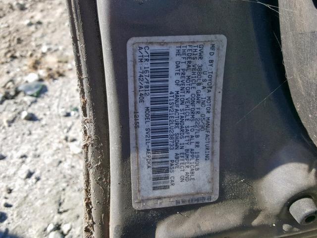 4T1SV21E2LU238733 - 1990 TOYOTA CAMRY DLX ნაცრისფერი ფოტო 10