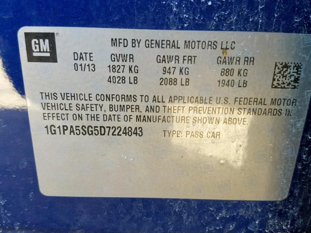 1G1PA5SG5D7224843 - 2013 CHEVROLET CRUZE LS BLUE photo 10