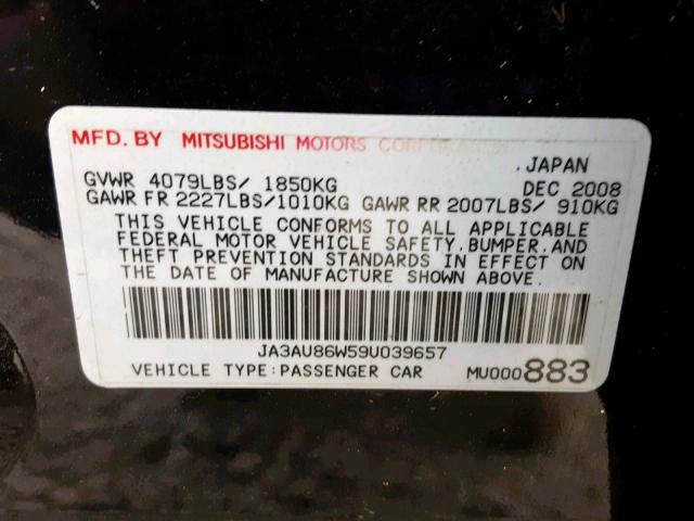 JA3AU86W59U039657 - 2009 MITSUBISHI LANCER GTS BLACK photo 10