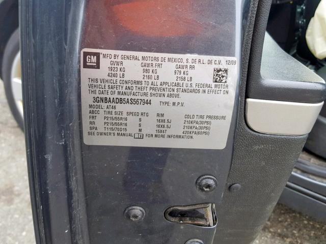 3GNBAADB5AS567944 - 2010 CHEVROLET HHR LS Մոխրագույն լուսանկար 10