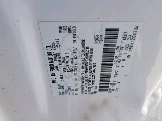 1FTYR10DX9PA63385 - 2009 FORD RANGER WHITE photo 10