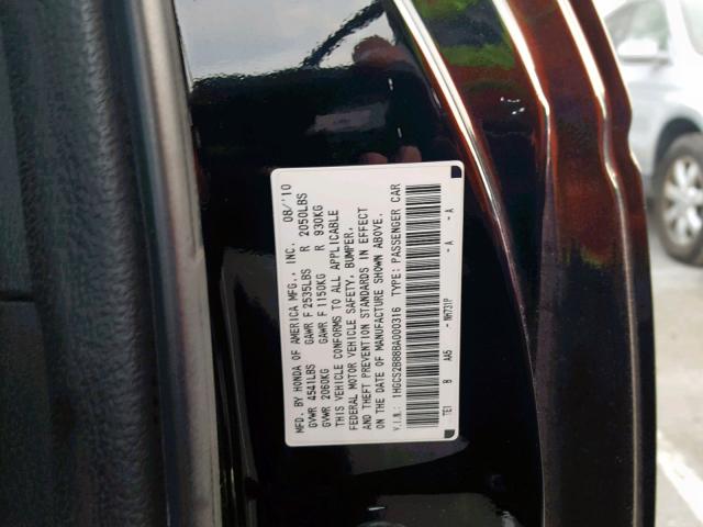 1HGCS2B88BA000316 - 2011 HONDA ACCORD EXL BLACK photo 10