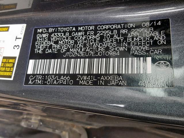 JTDZN3EU7EJ010984 - 2014 TOYOTA PRIUS V GRAY photo 10