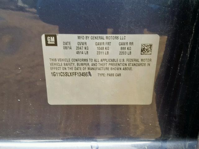 1G11C5SLXFF134562 - 2015 CHEVROLET MALIBU 1LT 蓝色 照片 10