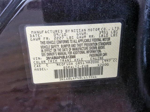 3N1AB6AP4BL613566 - 2011 NISSAN SENTRA 2.0 BLACK photo 10