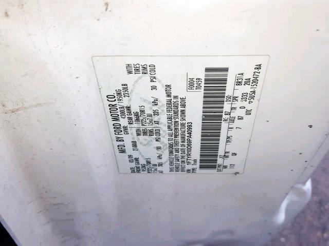 1FTYR10D69PA40993 - 2009 FORD RANGER WHITE photo 10