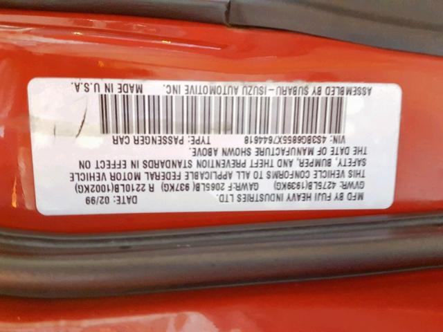 4S3BG6855X7644618 - 1999 SUBARU LEGACY OUT RED photo 10