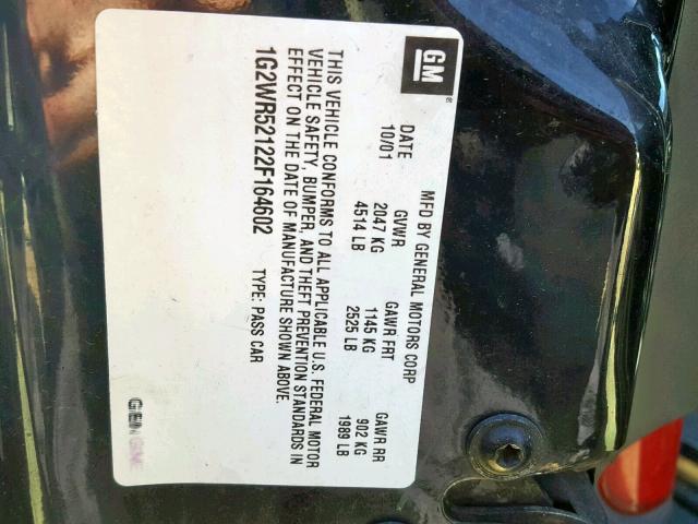 1G2WR52122F164602 - 2002 PONTIAC GRAND PRIX 黑色 照片 10