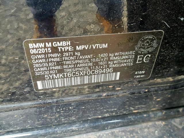 5YMKT6C5XF0C89496 - 2015 BMW X5 M BLACK photo 10