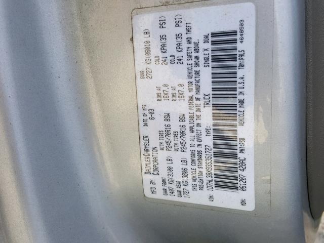 1D7HL38X93S351727 - 2003 DODGE DAKOTA QUA SILVER photo 10