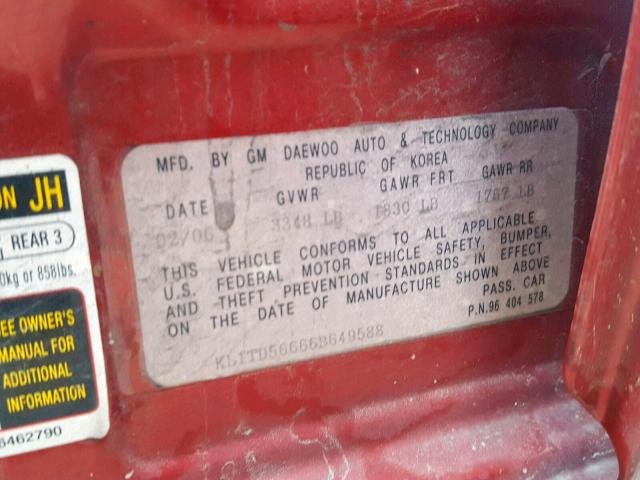 KL1TD56666B649588 - 2006 CHEVROLET AVEO BASE Qırmızı foto 10