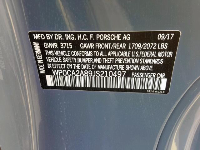 WP0CA2A89JS210497 - 2018 PORSCHE BOXSTER BLUE photo 10