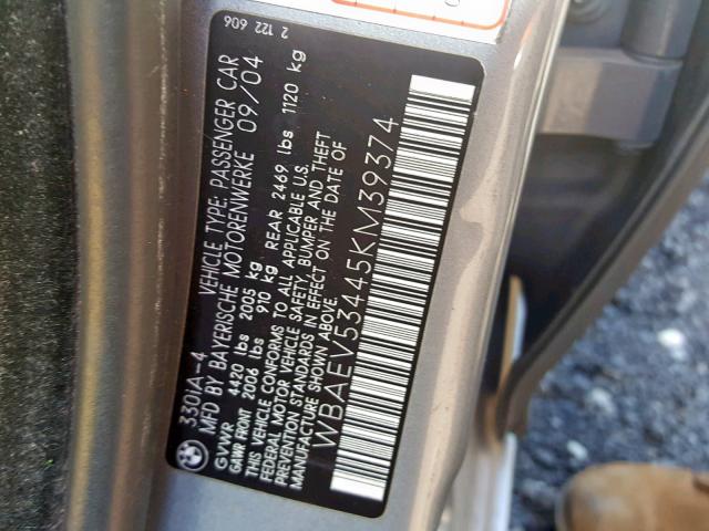 WBAEV53445KM39374 - 2005 BMW 330 I SILVER photo 10