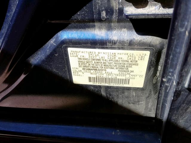 3N1AB6AP9BL622215 - 2011 NISSAN SENTRA 2.0 BLUE photo 10