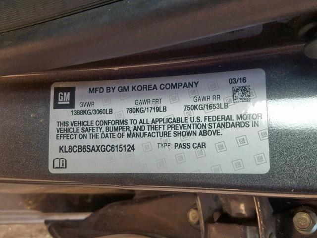 KL8CB6SAXGC615124 - 2016 CHEVROLET SPARK LS CHARCOAL photo 10