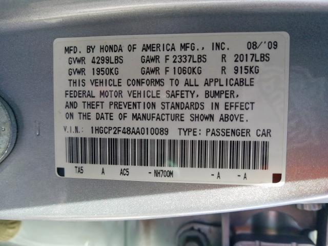 1HGCP2F48AA010089 - 2010 HONDA ACCORD LXP  photo 10