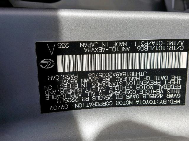 JTHBB1BA8A2005708 - 2010 LEXUS HS 250H SILVER photo 10