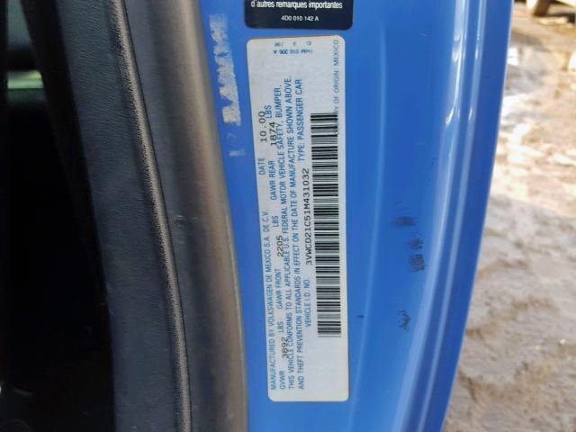 3VWCD21C51M431032 - 2001 VOLKSWAGEN NEW BEETLE Mavi foto 10