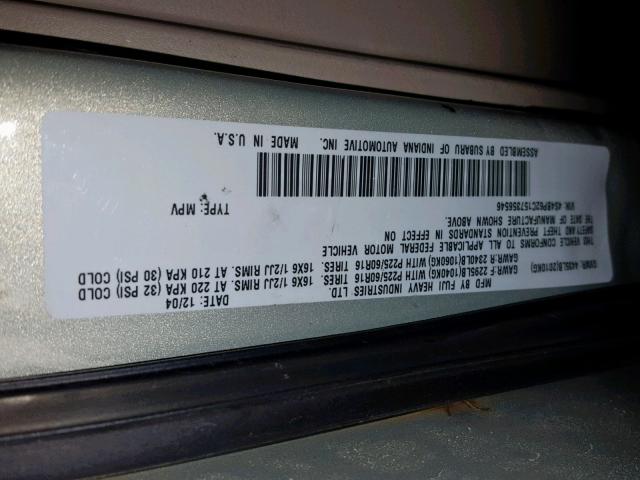 4S4BP62C157356546 - 2005 SUBARU LEGACY OUT GOLD photo 10