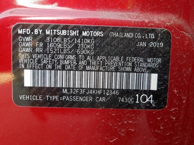ML32F3FJ4KHF12346 - 2019 MITSUBISHI MIRAGE G4 ES  фото 10