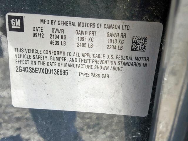 2G4GS5EVXD9136685 - 2013 BUICK REGAL PREM CHARCOAL photo 10